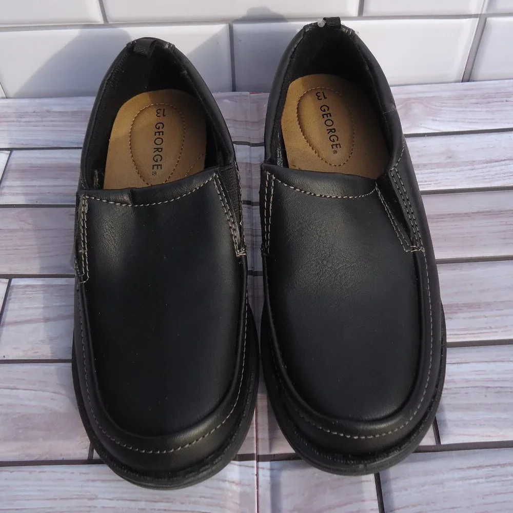 NWT. SIZE 13. George black slip-on formal /dress shoes.